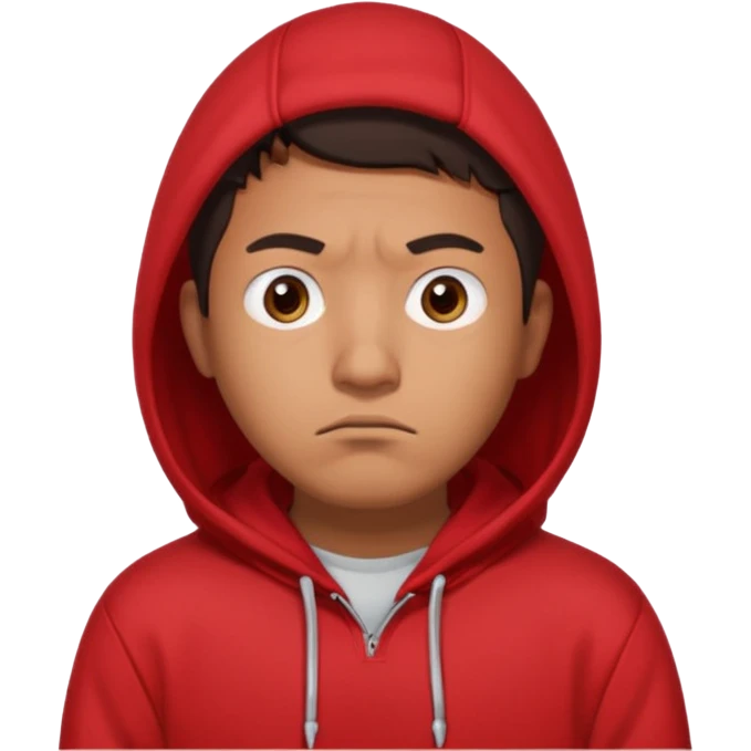 Mexican-Asian chinky eyed american male in red hoodie staring at you disappointef emoji