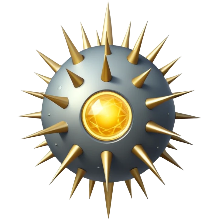 A spherical creature covered in retractable pyramid-shaped spines that can detach and orbit around its core body, which appears as a translucent orb filled with swirling golden particles.

 emoji