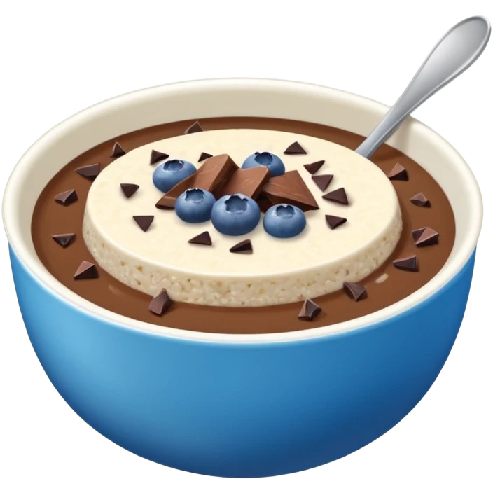 porridge con cioccolato e mirtilli in una ciotola a strisce azzurre e bianche  emoji