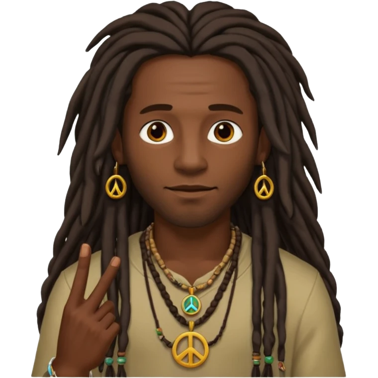 Man with long dreadlocks and peace necklace.

























 emoji