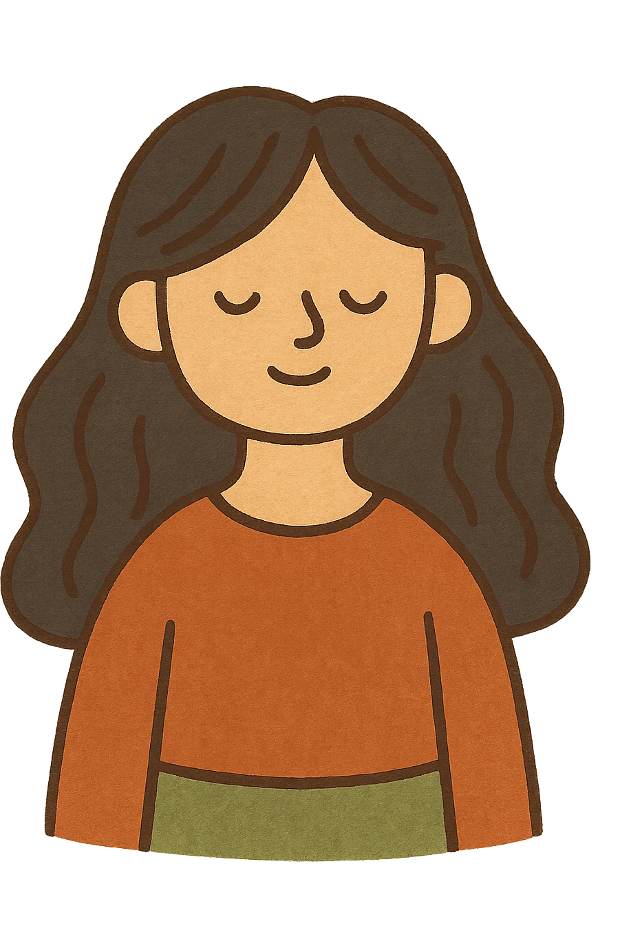chica de cabello largo ondulado negro, estilo minimalista, fondo blanco emoji