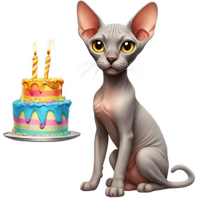 Sphynx cat blowing candles on a birthday cake  emoji