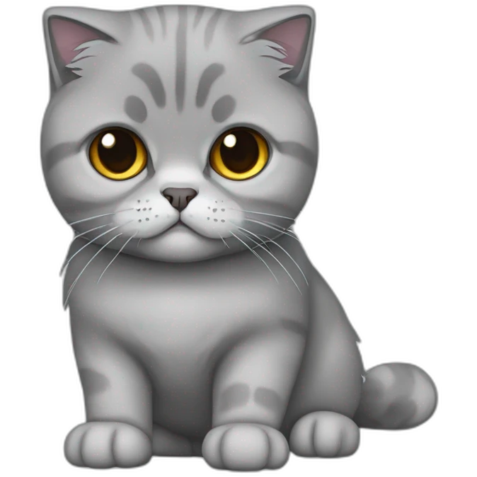 all grey Scottish Fold Cat long hair broken ear emoji