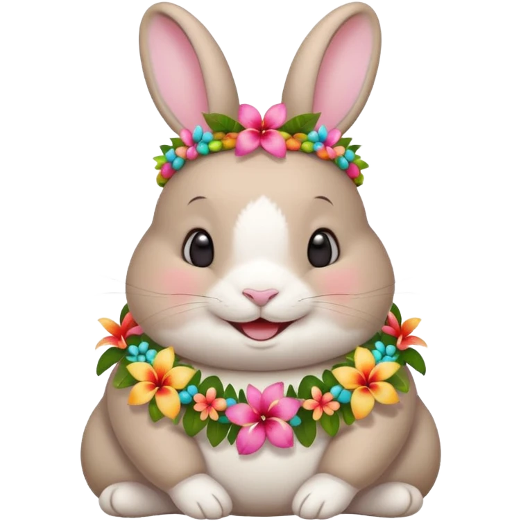 A chubby rabbit with a colorful tropical lei, smiling sweetly. emoji