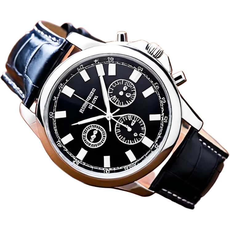 Чёрные наручные часы, у которых виден только циферблат и ремешок спереди, на чорном фоне emoji