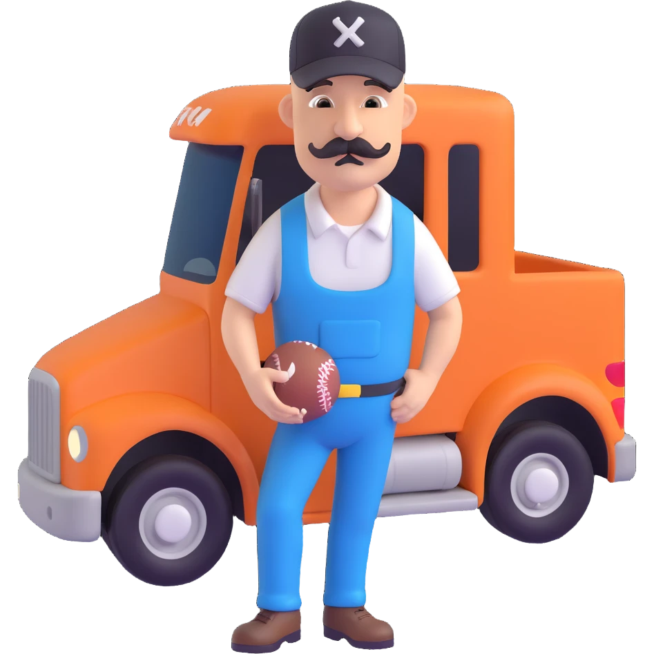 bald truck driver with a mustache and a baseball cap emoji