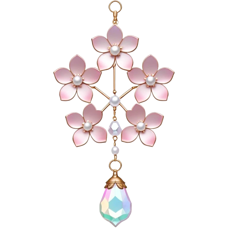 Hanging Iridescent pastel pink sakura crystals white-pearly suncatcher with bell emoji