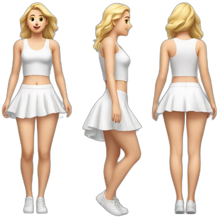 hyperrealistic-full-body-caucasian-curvy-beauty-jumping-small white-skirt-back-and-front-views-strong-wind-knickers emoji