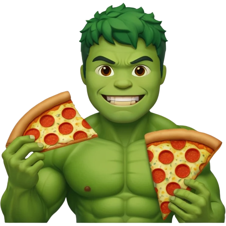Create a man in a hulk costume eating pizza emoji