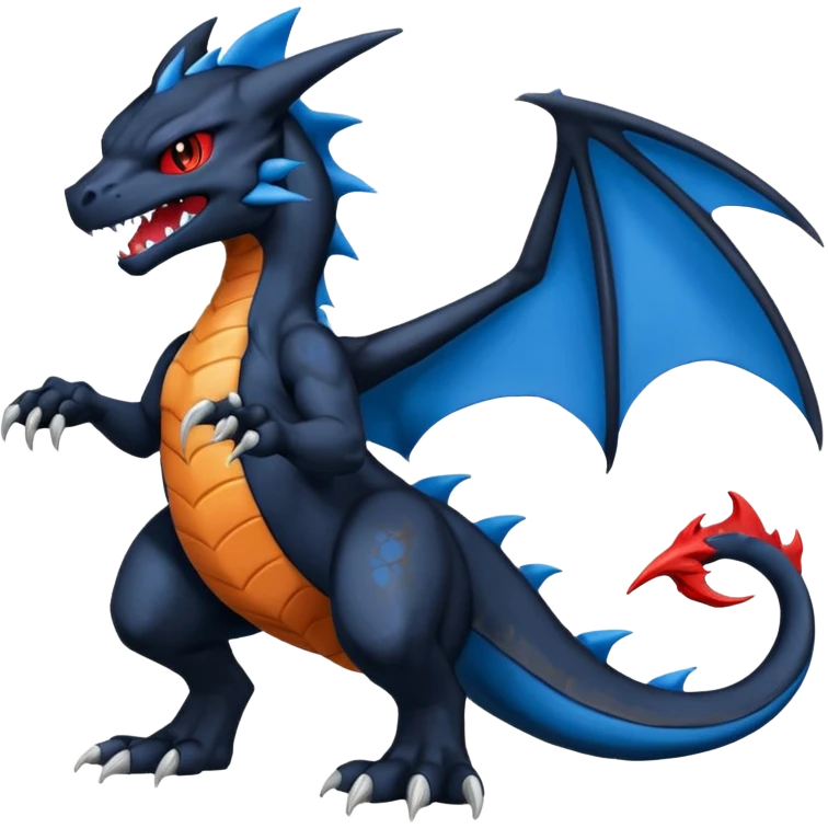 Black and Blue Venom-Stitch-Charizard-Zekrom-Salandit-Sneasel-fusion, full body, with red eyes  emoji