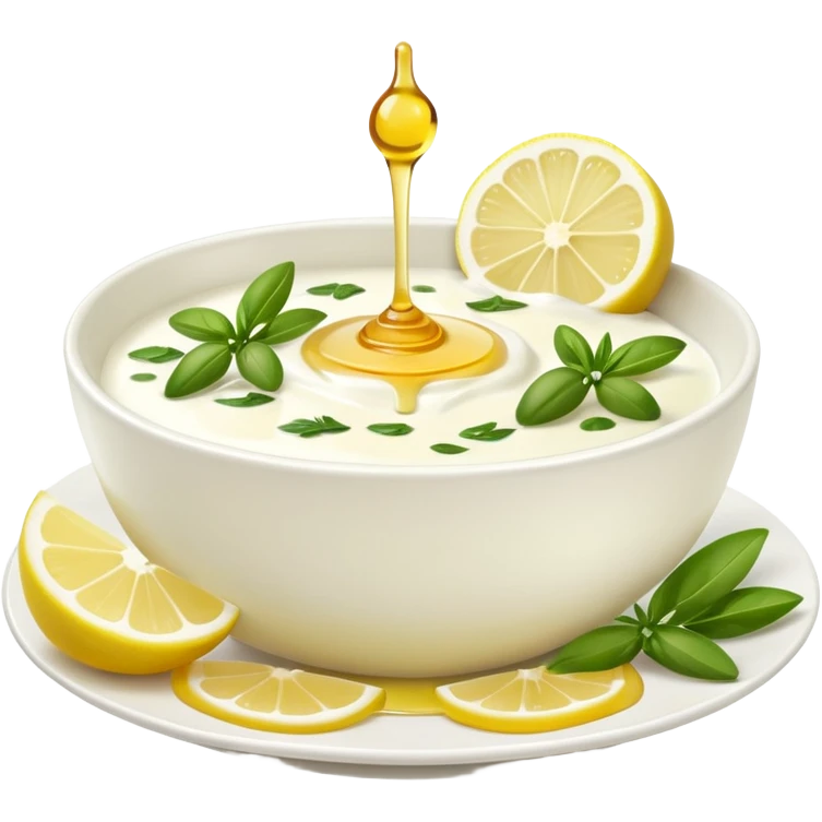 yaourt avec du citron, des herbes, du miel et de l'huile d'olive emoji