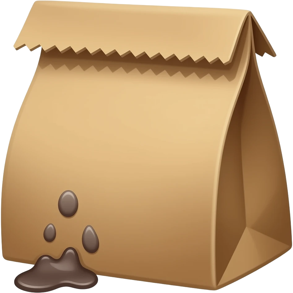serrated edge on top of a paper brown bag not closed with a little bit of vomit inside not closed emoji