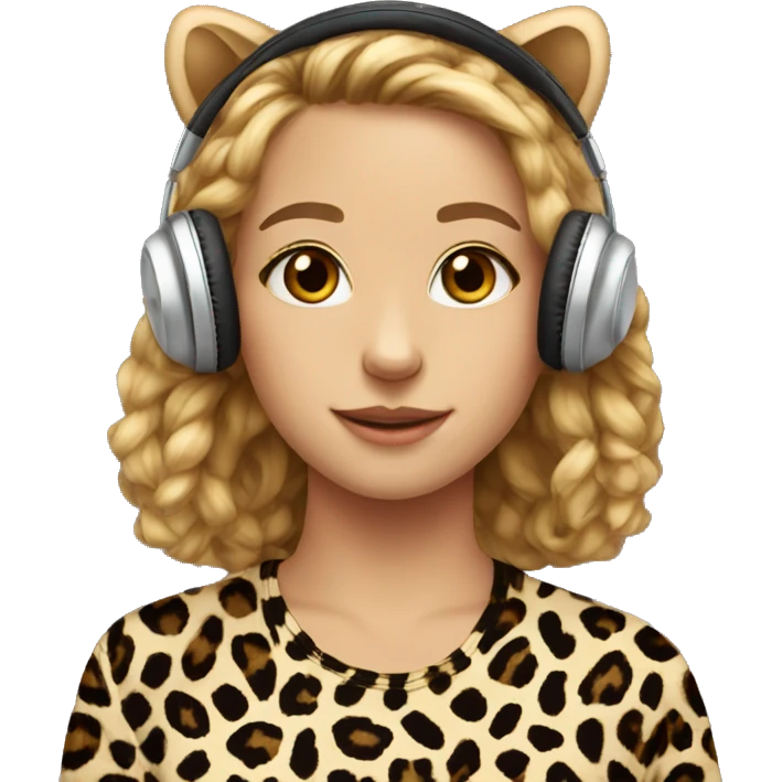 face earphones leopard shirt girl emoji