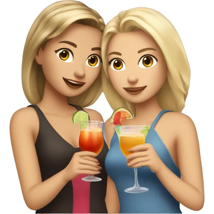 Blonde and brown hair girls holding cocktails  emoji
