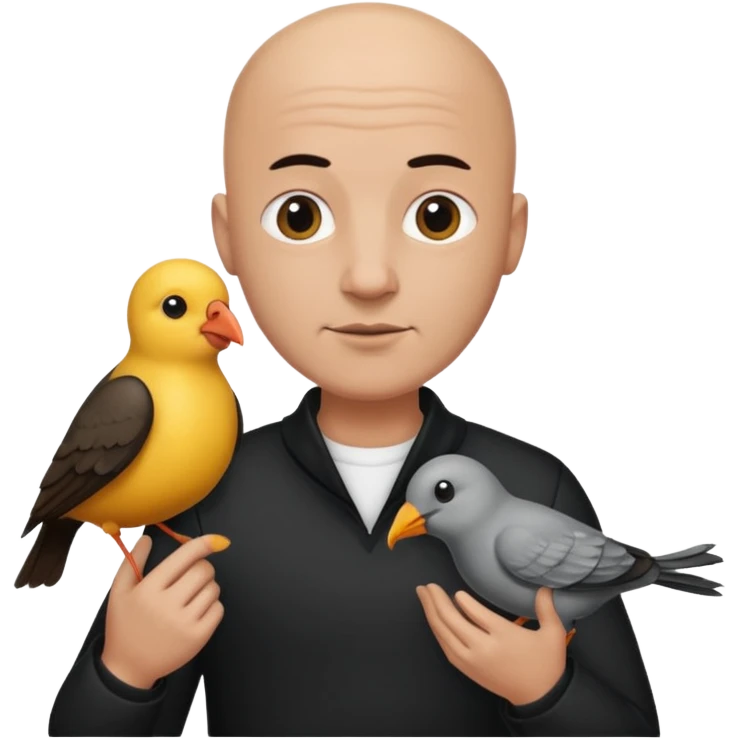 black thsirt bald man with bird emoji