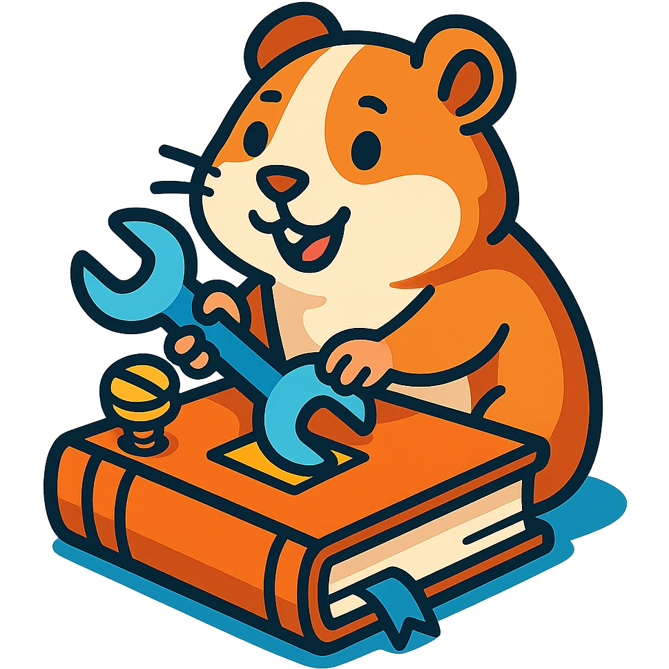 guinea pig holding a wrench and fixing a book, vibrant toon style emoji