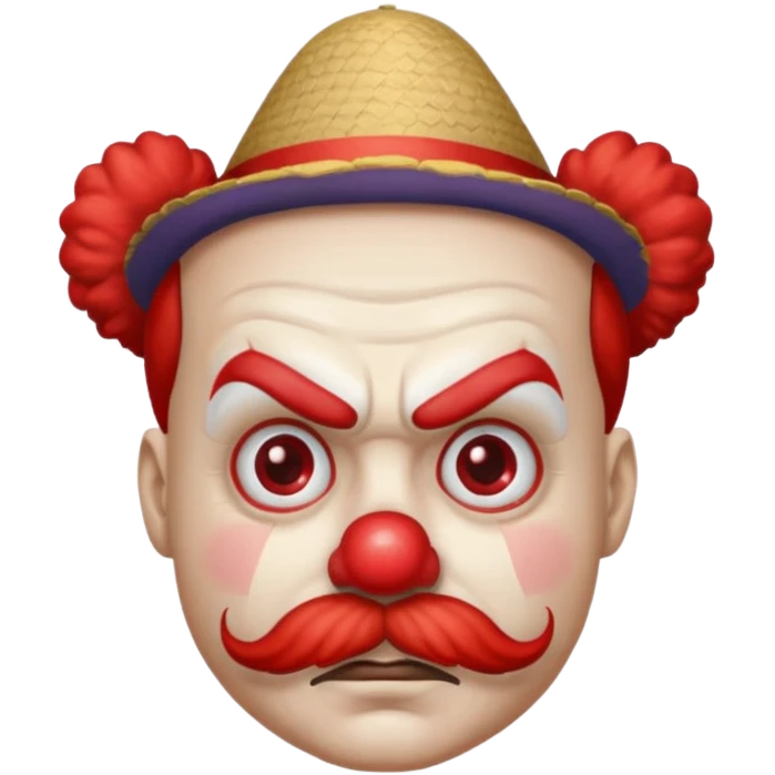 Angry clown — furrowed brow, mustache, tiny hat. emoji