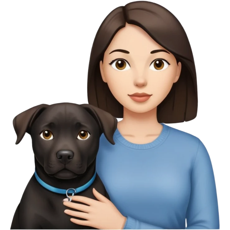 Brunette with a black labrador/american staffordshire dog emoji
