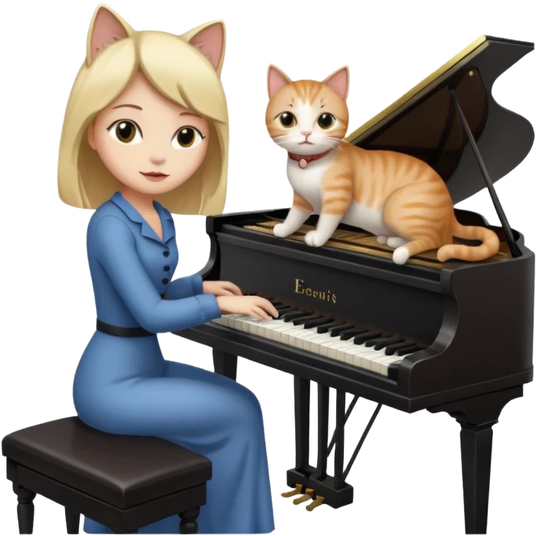 woman playing piano while her cat sits on top of the piano emoji