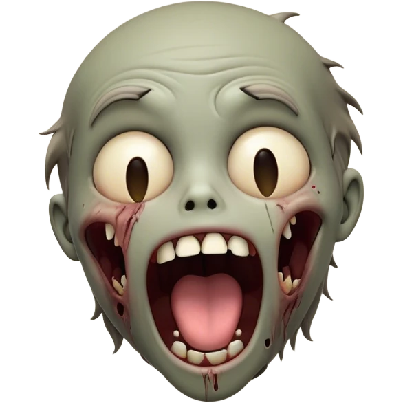 Cinematic Cute Yawning Zombie Portrait Emoji, with a delightfully quirky, slightly disheveled face in muted ashen tones, head tilted back in a big, funny yawn that reveals quirky stitches and playful gaps, simplified yet irresistibly charming, highly detailed with a soft, eerie glowing outline capturing the sleepy, offbeat vibe of a zombie taking a nap! emoji