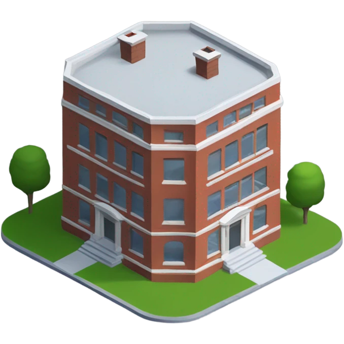 isometric round redbrick modern single story building emoji