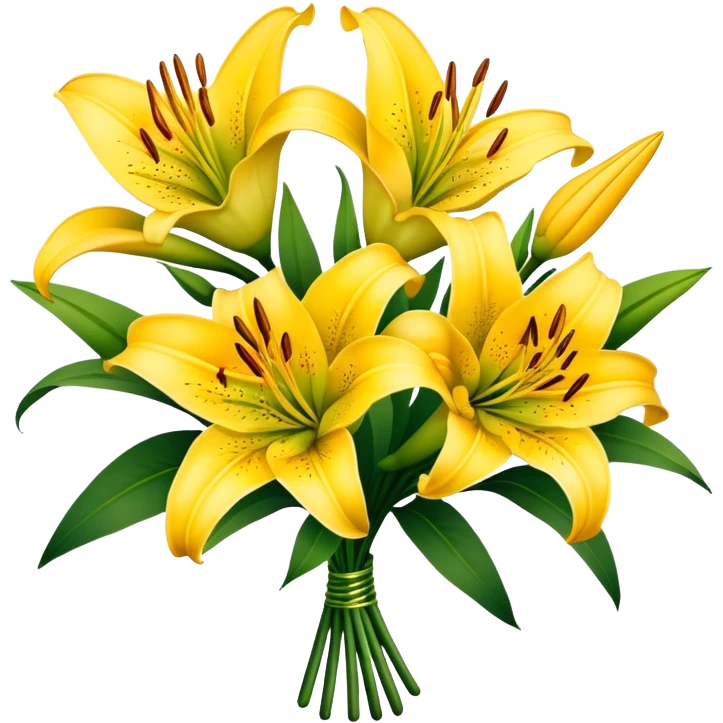 big bouquet Yellow Lily, luxuriant, stem, leaf emoji
