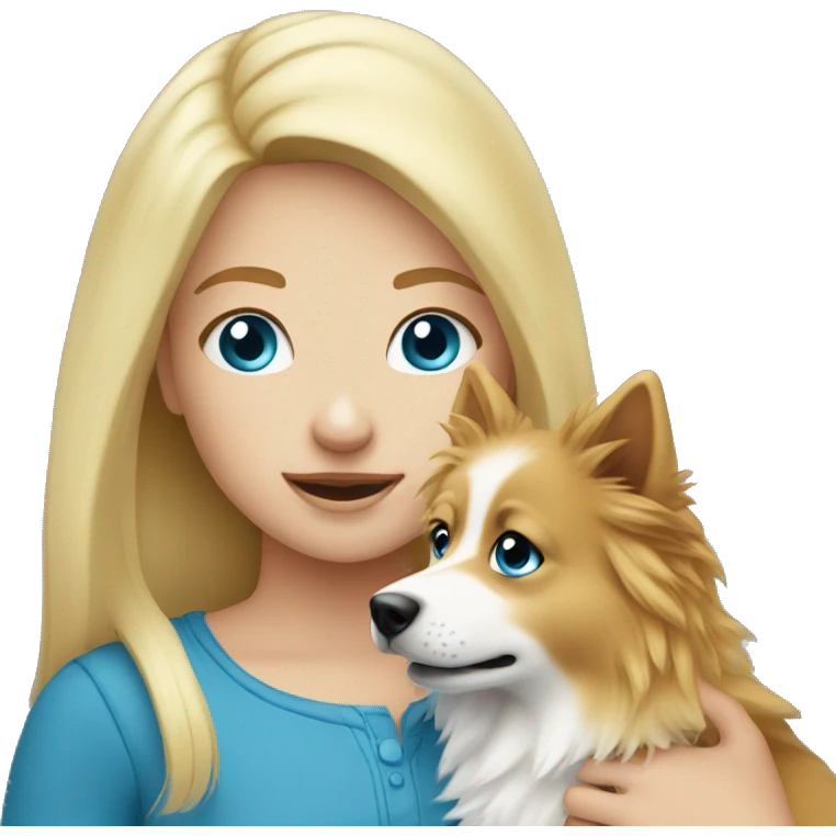Blonde girl blue eyes holding spitz  emoji