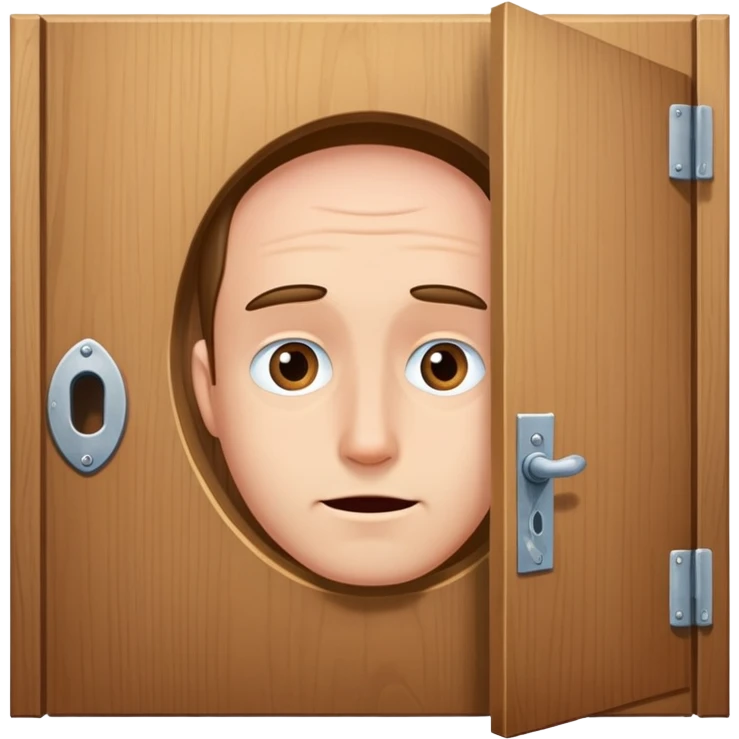 Image of a man poking his head out of an open door that he just opened half way, as if yo ask a question emoji