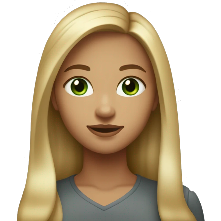 young woman with light, long hair, a high forehead, pronounced cheekbones, and green-gray eyes. Her facial features are classic and harmonious. The background should be plain or transparent, similar to the iOS Apple emoji style emoji