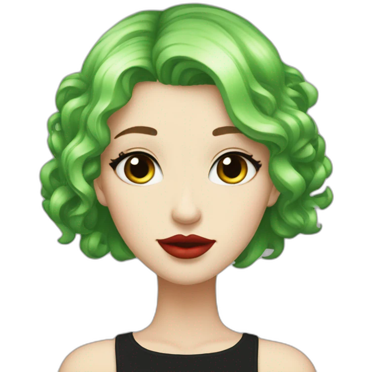 green hair,white girl, red lips, looking camera, e girl, short hair, black dress emoji