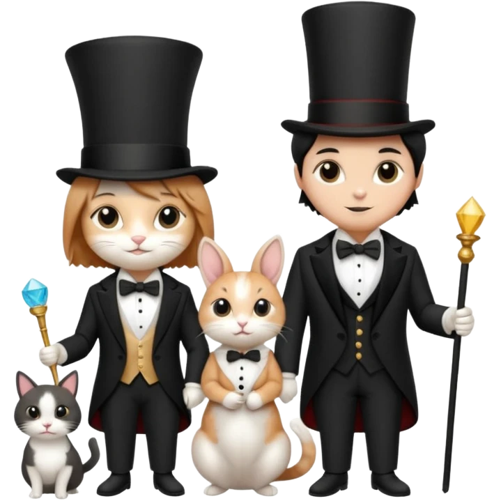 magician couple and their pet cat emoji