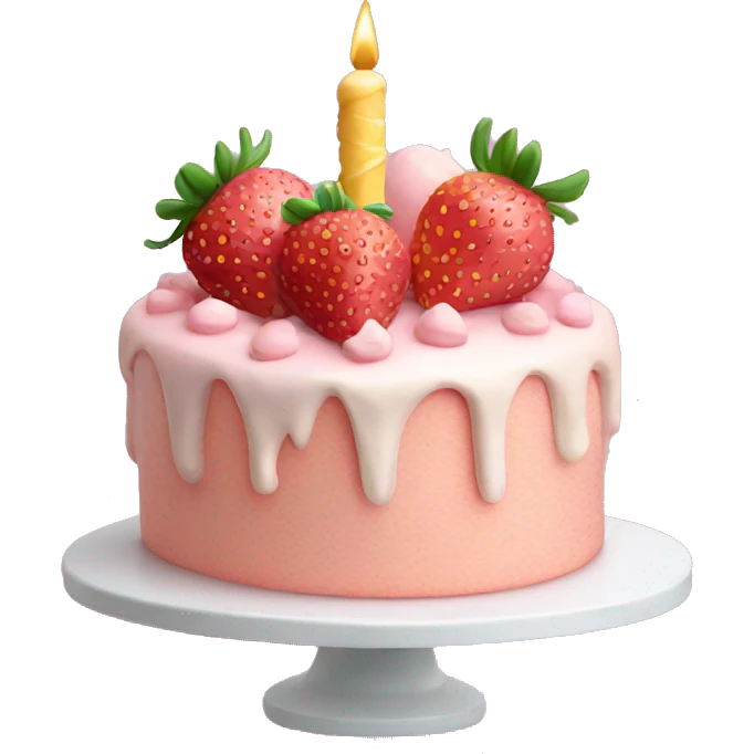 Light Pink strawberries and cream birthday cake  emoji