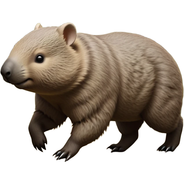 cinematic-stout wombat-realistic-full-body-waddling-emoji,-stout-muscular-frame-covered-in-coarse-brown-fur,-short-powerful-legs-trotting-determinedly-through-bushland,-round-dark-eyes-filled-with-calm-confidence,-tiny-rounded-ears-twitching-slightly,-strong-digging-claws-visible-on-sturdy-paws,-simplified-yet-realistic-focused-features,-highly-detailed,-glowing-with-a-subtle-earthy-glow emoji