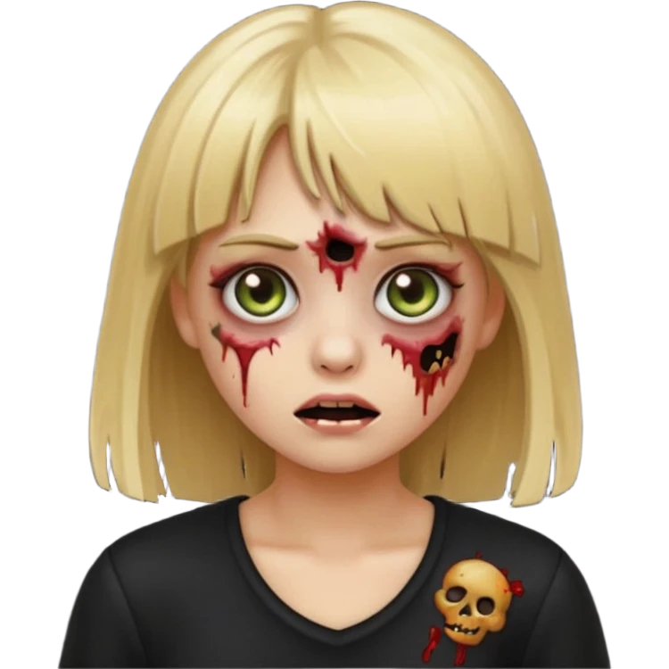 create a emoji zumbi girl with blonde hair and bangs, black clothes anf hazel eyes emoji