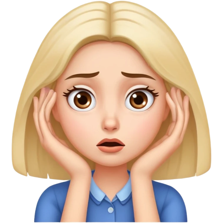 Woman with both hands on cheeks, confused wide-eyed expression emoji