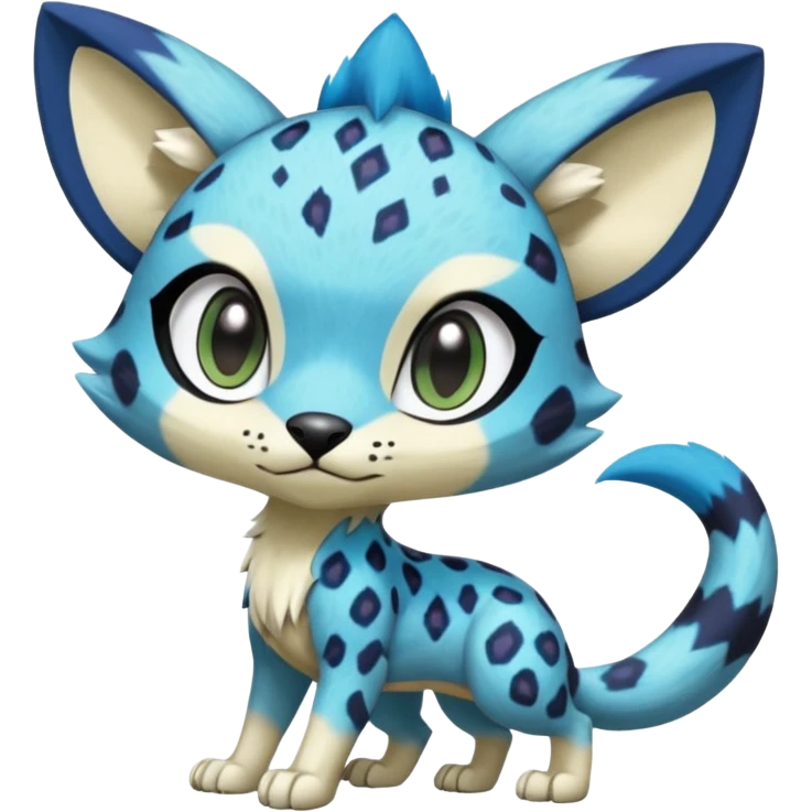 Colorful Meloetta-Sergal-Genet-Pokémon-Digimon-Fakémon-fusion-hybrid-creature with Cyan stripes and blue leopard-spot-markings  emoji