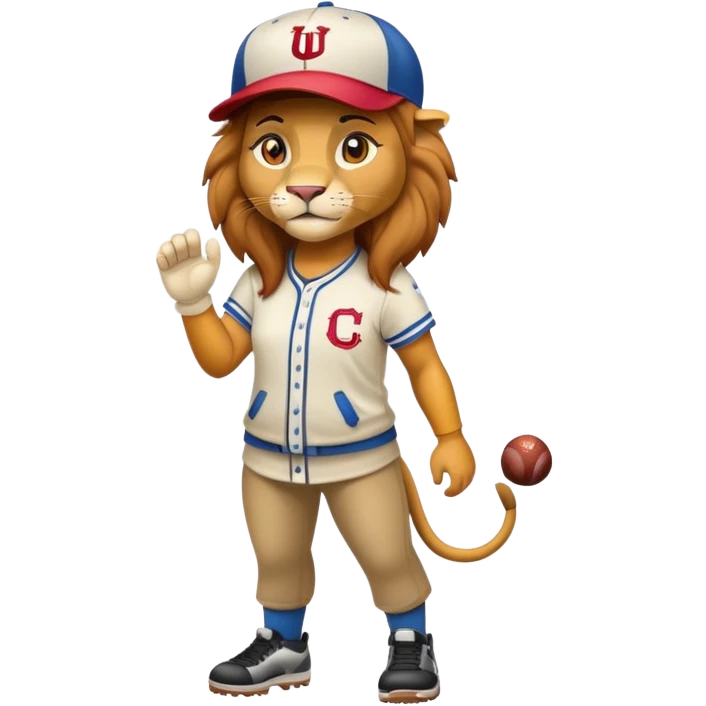 full-body confident female lion wearing a baseball cap emoji