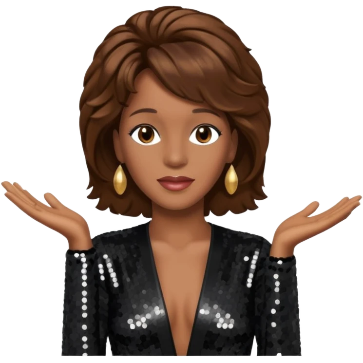 Whitney Houston with brown hair, black sequin outfit emoji