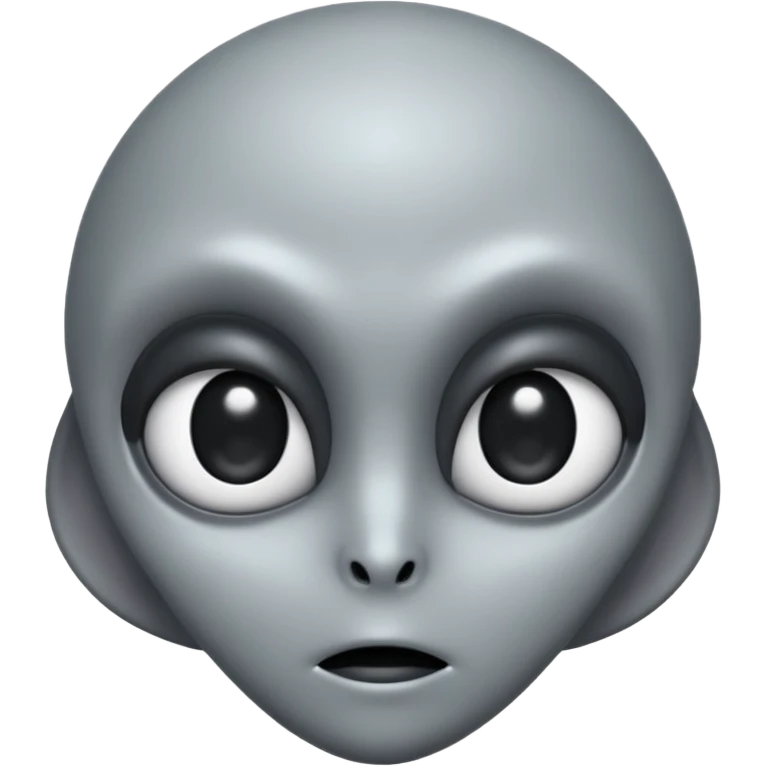 Grey alien head, big black eyes, cartoon emoji, no background emoji