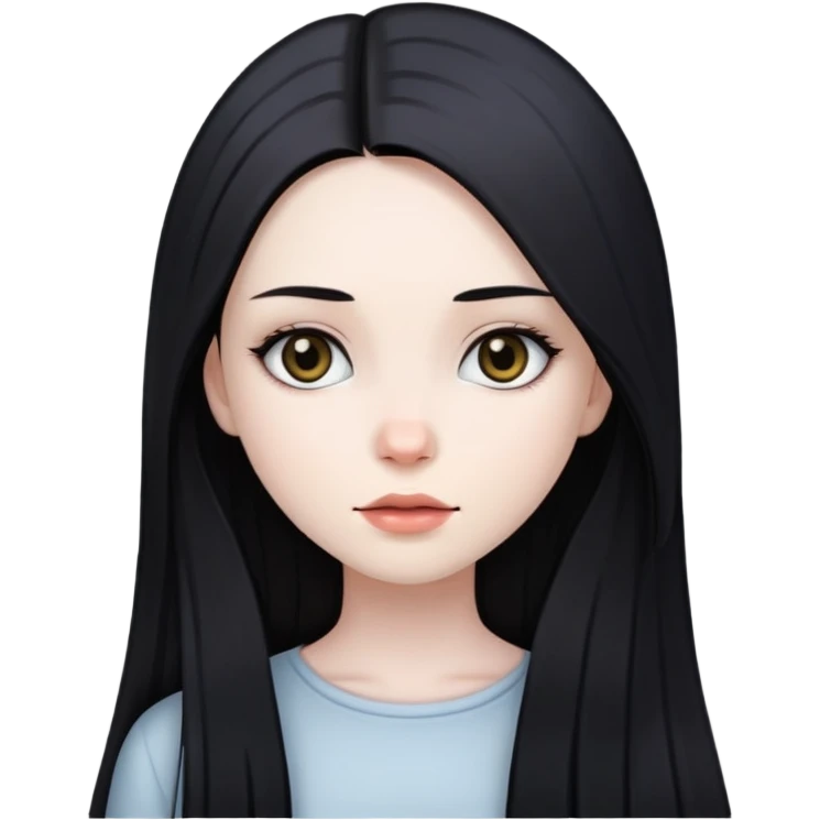 girl with long straight black hair, pale skin, dark eyes emoji
