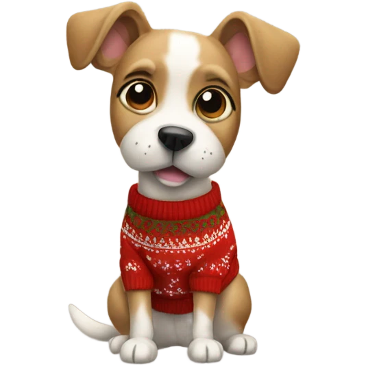 Dog wearing a ugly Christmas sweater emoji