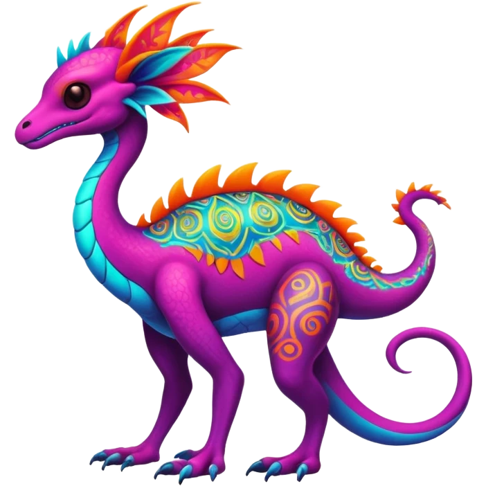 An exotic neon colorful unique bizarre eccentric Fakémon-creature (full body) emoji