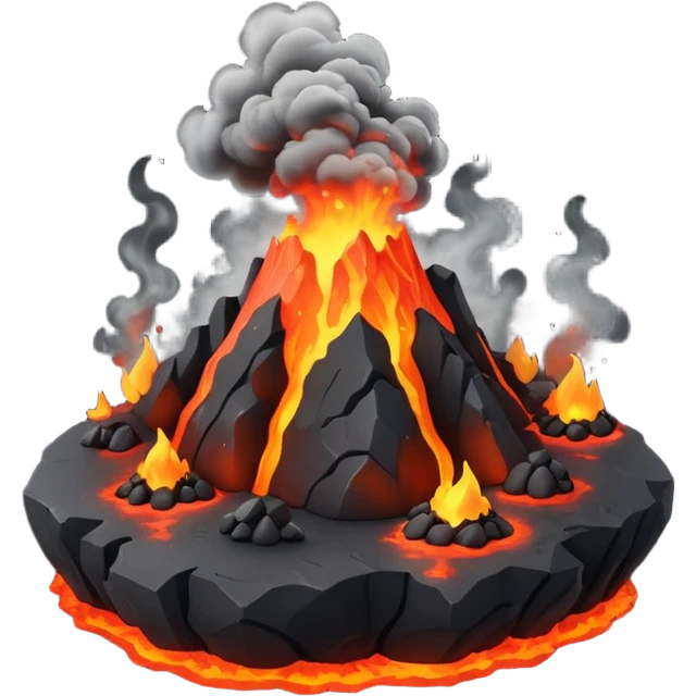 tiny volcanic island with lava glow and smoke, mini realm diorama emoji