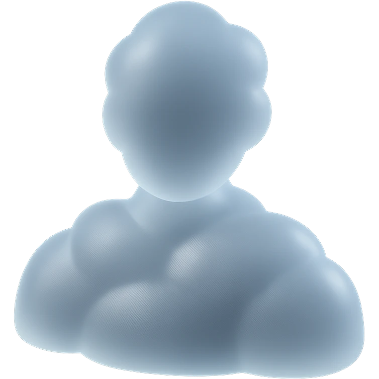 front view, person made of white convex clouds, shoulder up, matte glass style emoji