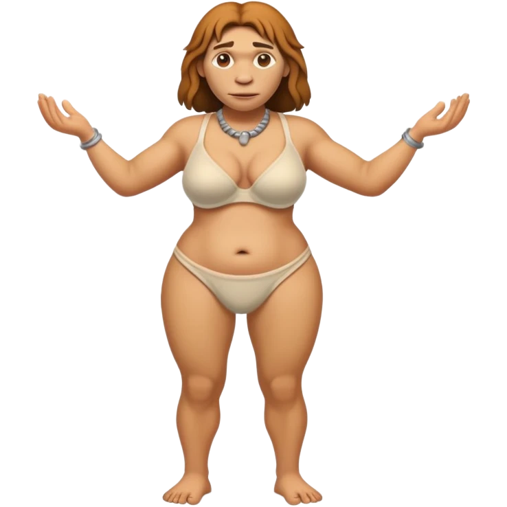 fullbody neanderthal woman wearing cloth bra emoji