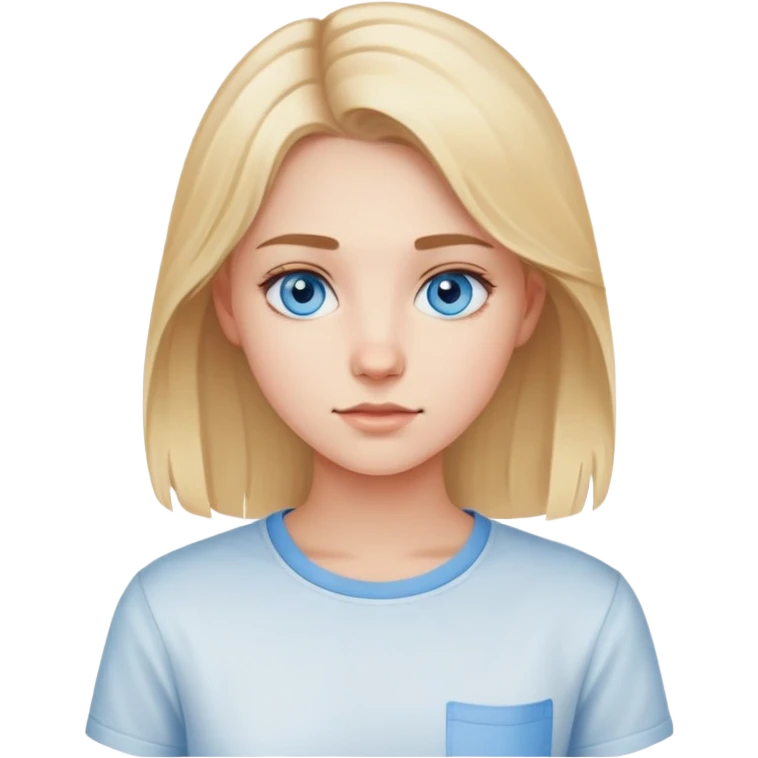 light gentle 20 year old girl in a shirt, light hair, blue eyes emoji