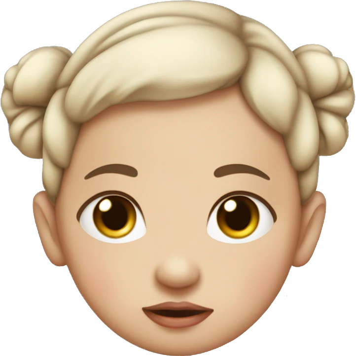 White little brown-eyed baby with two dark pigtails, plump lips emoji