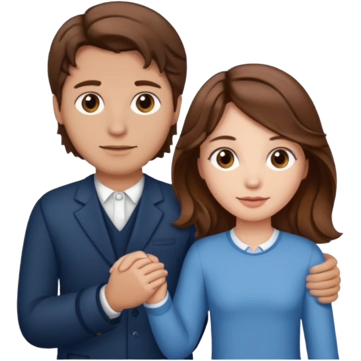 A girl with brown hair and a man with a middle wavy part holding hands emoji