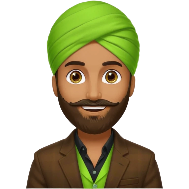 a pretty bratz emoji that looks like a bearded Akshay kumar wearing a neon green turban. Wearing a dark brown flannel blazer with black tshirt underneath.
he should resemble akshay kumar. smiling big emoji