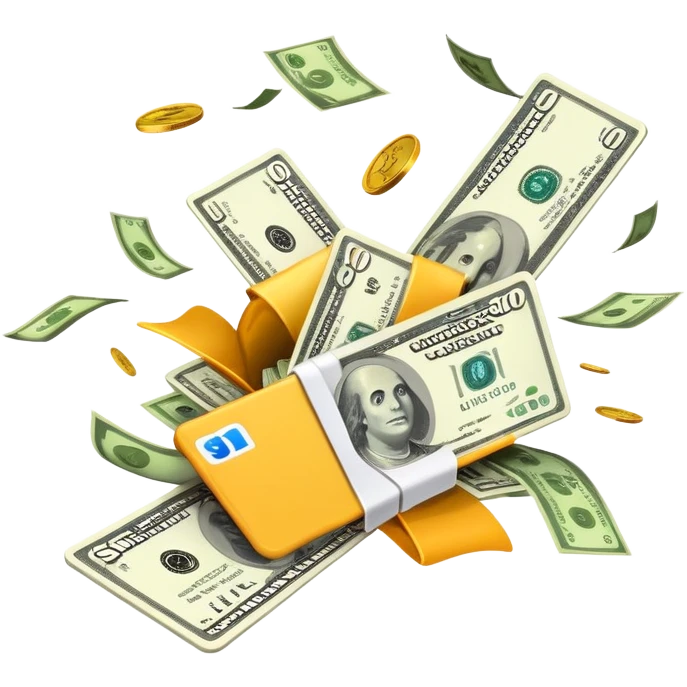 Gift card with money coming out of it emoji